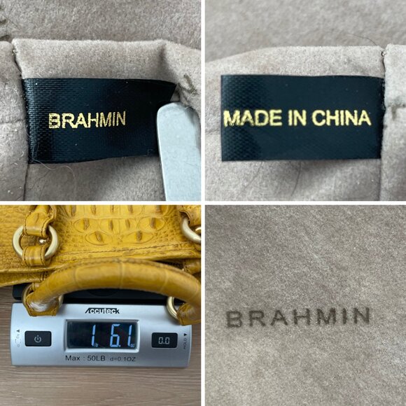 Vintage Brahmin Handbag Purse Crossbody Yellow Mini Arlo Leather Croc Gold - Picture 14 of 14